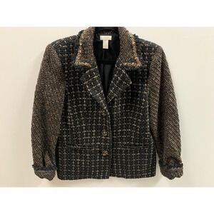 Chico's Black Brown Gold Accents Notch Lapel Blazer Women's Size 1 US Medium 8